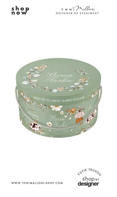 Cutie trusou botez baiat verde salvie cu iepuri si motive retro Rabbit Sage Green 3